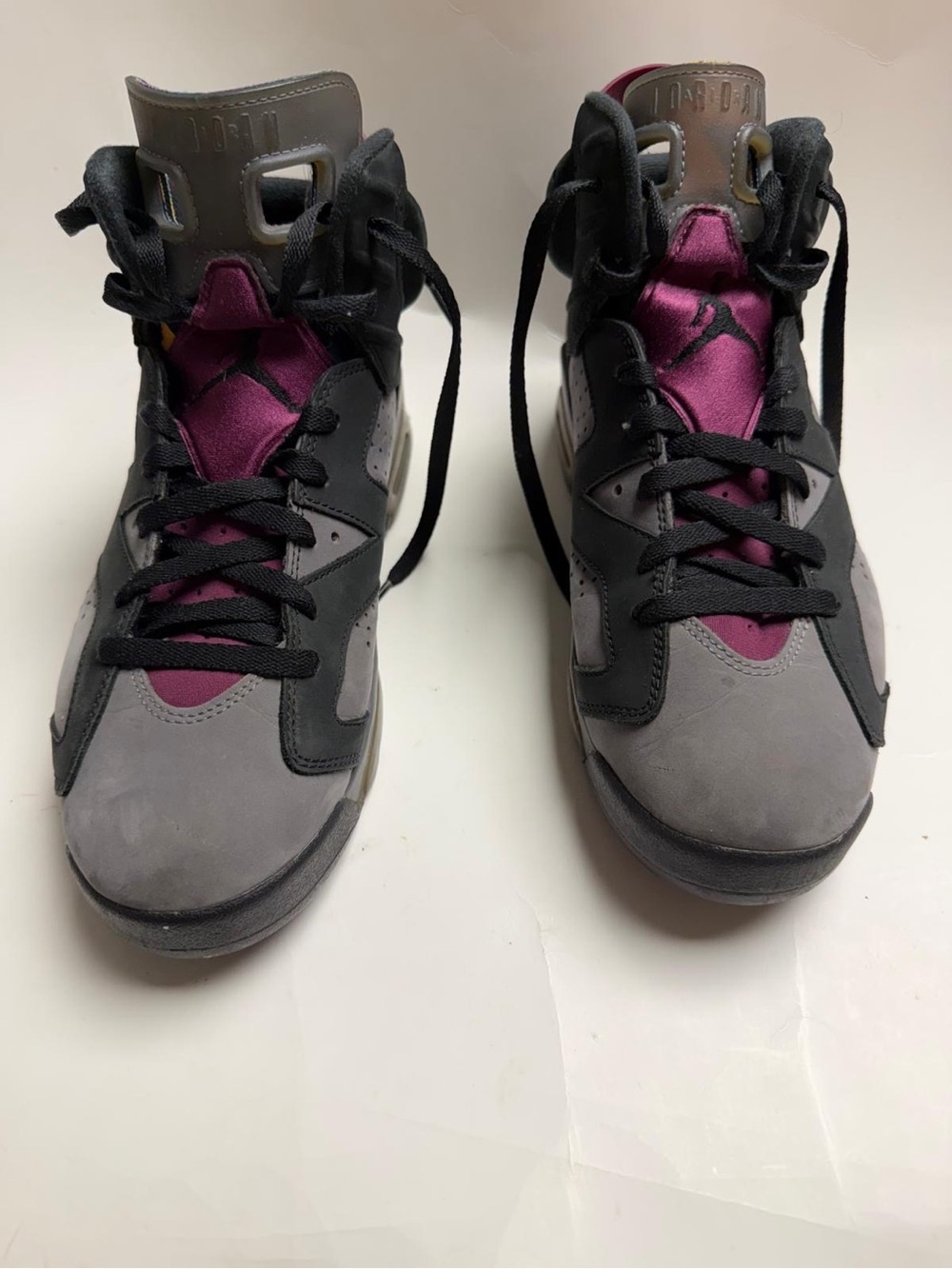 Jordan Women’s High-Top Sneakers in Gray, Black and Purple